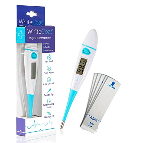 White Coat Fast Reading Digital Thermometer for Oral Rectal and Underarm Use with Flexible Tip