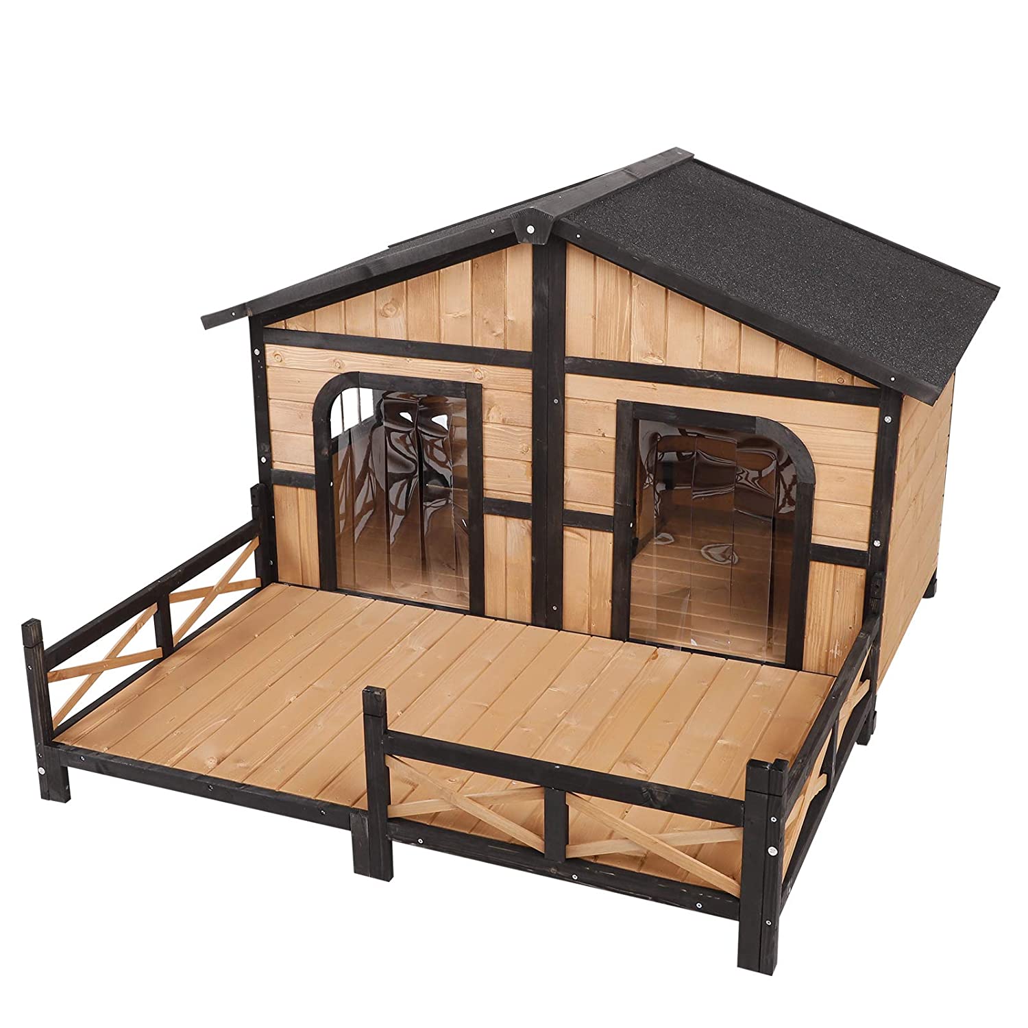 PawHut Large Wooden Weatherproof Cabin Style Dog House