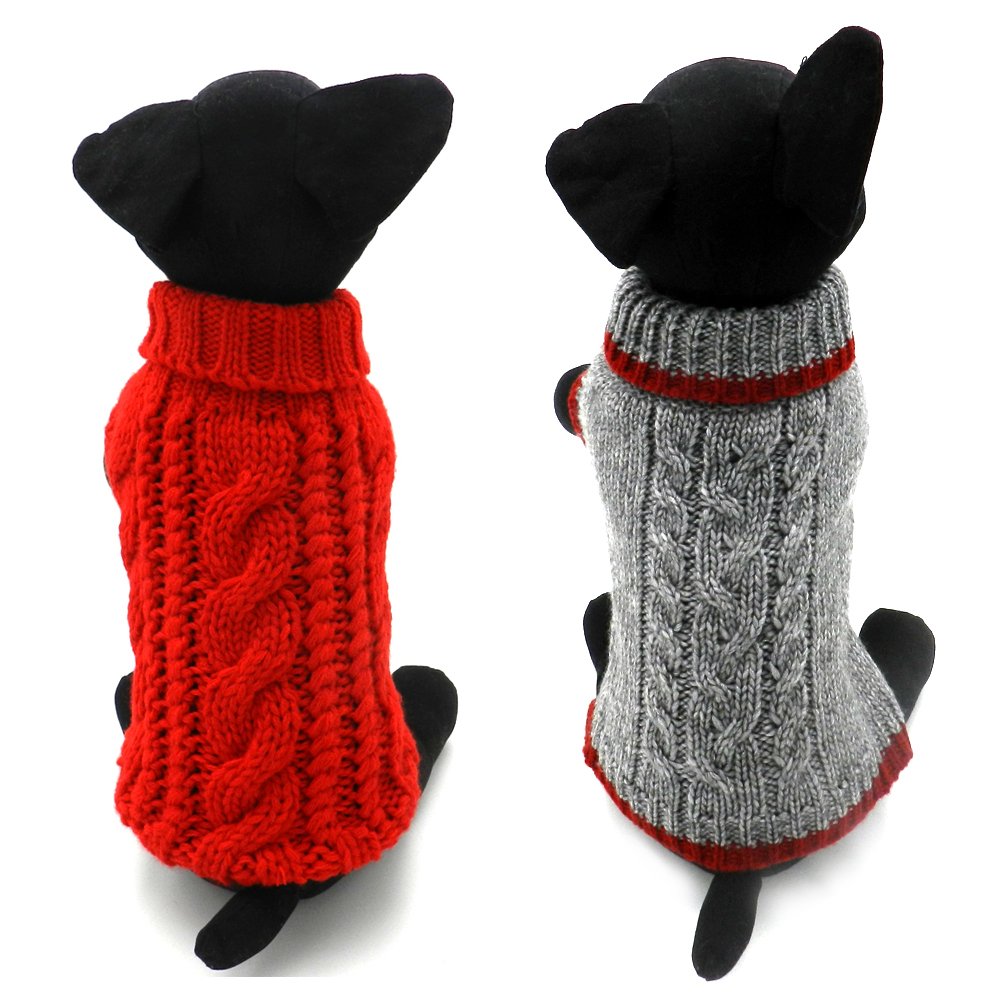 Dofyou Pack of 2 Turtleneck Classic Cable Knit Dog Sweaters
