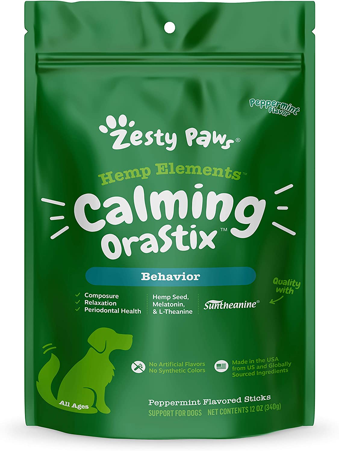 Zesty Paws Hemp Elements Calming Nutrastix Behavior Dog Supplement