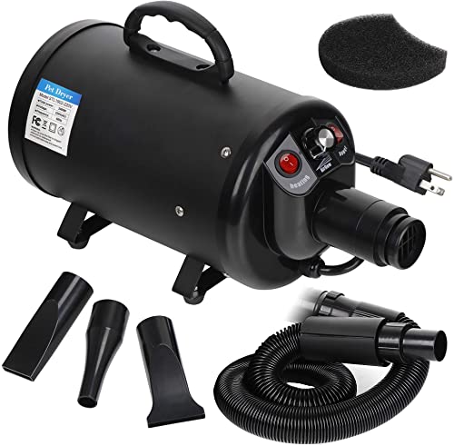 ZENY Dog and Cat Pet Grooming Hair Dryer 2 Speed Adjustable Heat Temperature Dog and Cat Pet Blower w/ 3 Nozzles and 1 Extra Filter