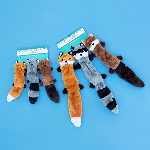 ZippyPaws - Skinny Peltz No Stuffing Squeaky Plush Dog Toy, Fox, Raccoon, and Squirrel - Small...